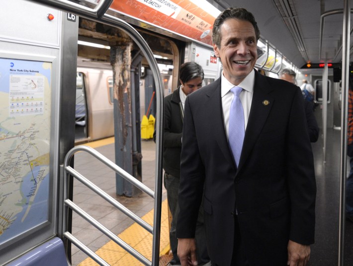 New York Governor Andrew M. Cuomo and MTA Chairman and CEO Thomas Prendergast rode an E train from Chambers St. to 34 St.-Penn Station on Thu., September 25, 2014 to assure New Yorkers that all security precautions are being taken, and that the subway system is safe amid reports of unspecified threats. Photo: Marc A. Hermann / MTA New York City Transit