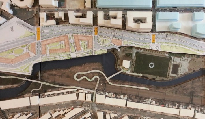 In 2013, the city recommended converting the Sheridan Expressway to a surface street and released this concept with a much narrower roadway than the design concept revealed by the state.
