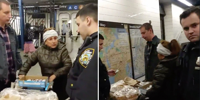 A team of officers surrounded a harmless churro seller. Photos: Sofia Newman via Twitter