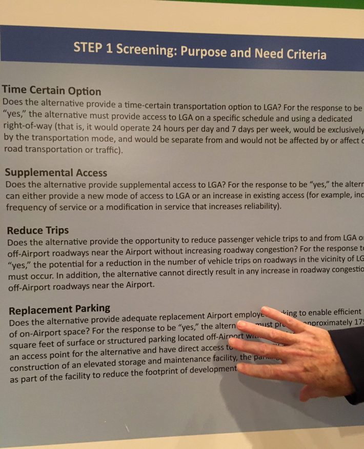 This poster from the LGA Access open house shows how the FAA and Port Authority think the public absorbs information. Photo: Eve Kessler