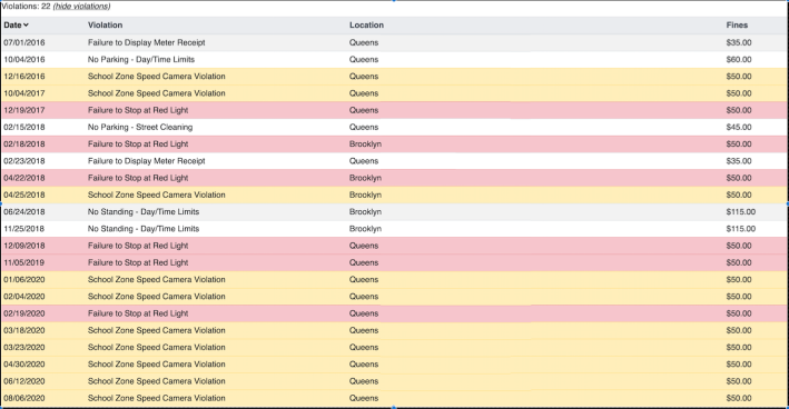 The violations of the driver who tried to run Emil Skandul off the road. Image: How's My Driving