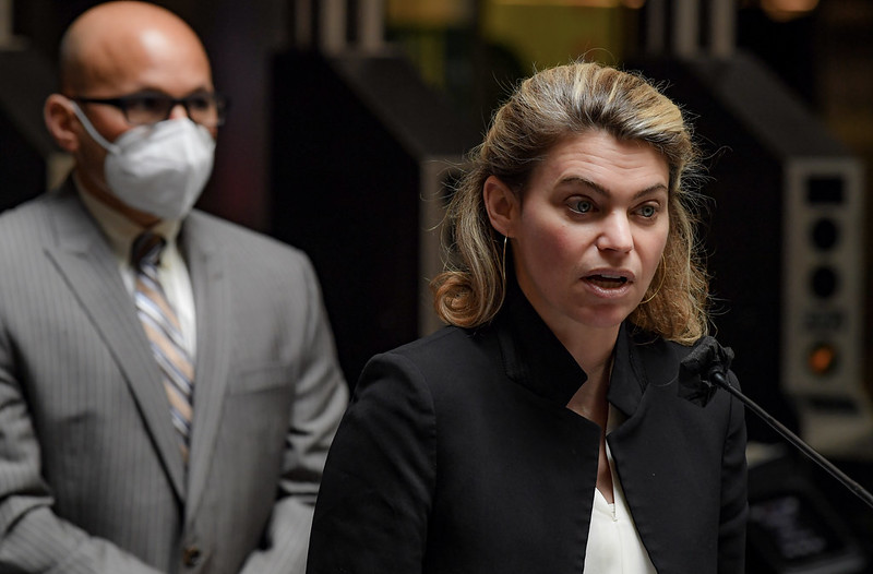 nterim MTA New York City Transit President Sarah Feinberg and MTA Bus President and NYCT Senior Vice President of Buses Craig Cipriano at Fulton Transit Center on Fri., April 9, 2021