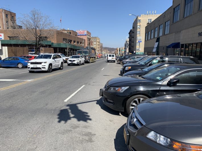 Combat parking blocks Broadway at the 34th.